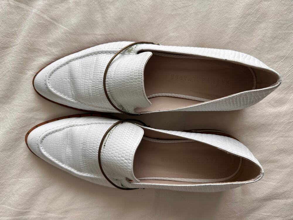Freda Salvador Pointed Toe Loafer White Snake Embossed Bronze 10